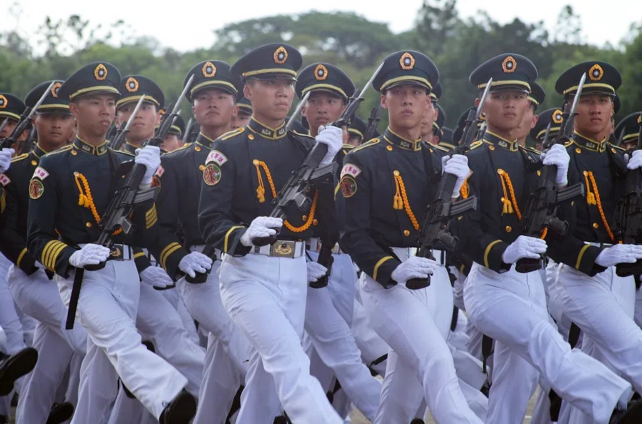 Students from the Republic of China (ROC) Military Academy march during the academy’s 100th anniversary ceremony in Kaohsiung on 16 June 2024. 