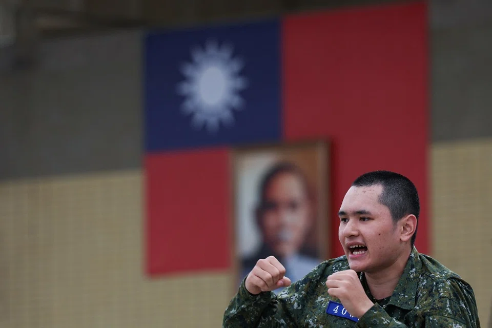 Soldiers take part in training at an army base in Hsinchu, Taiwan, on 6 February 2024. (Ann Wang/Reuters)