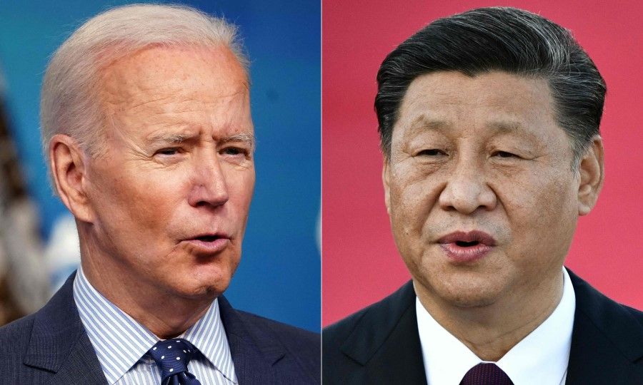 This file combination of pictures created on 8 June 2021, shows US President Joe Biden (left) and Chinese President Xi Jinping. (Mandel Ngan and Anthony Wallace/AFP)