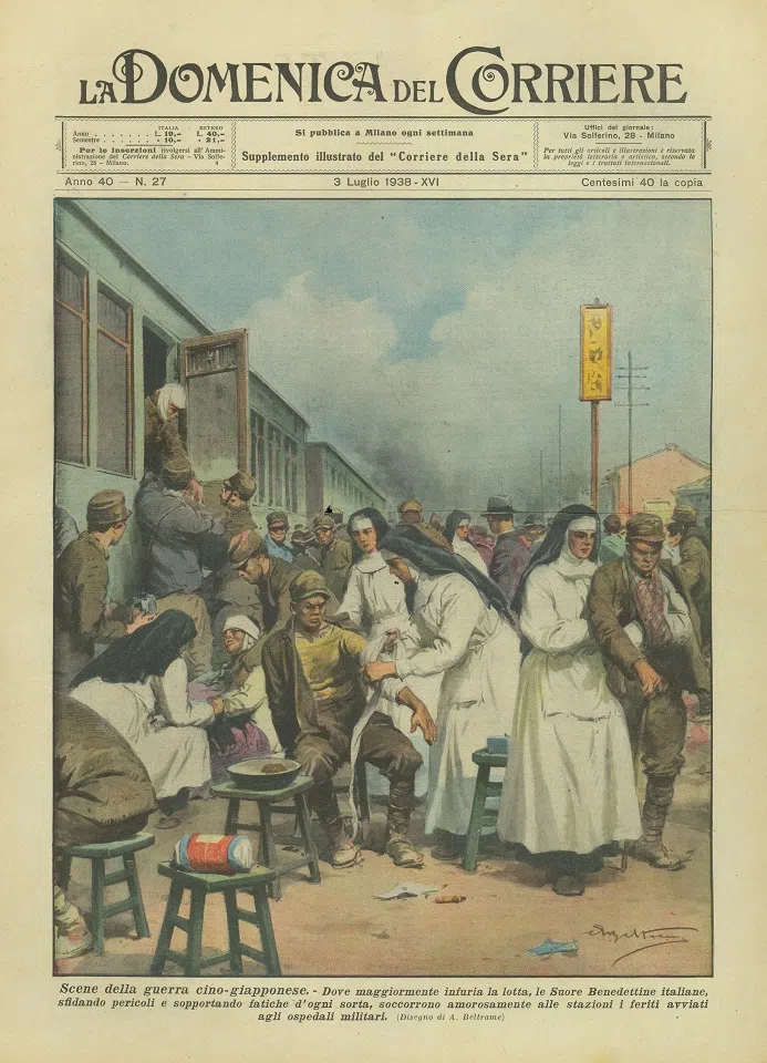 In 1938, an Italian illustrated magazine reported on medical assistance provided by the Catholic church to Chinese civilians and soldiers.