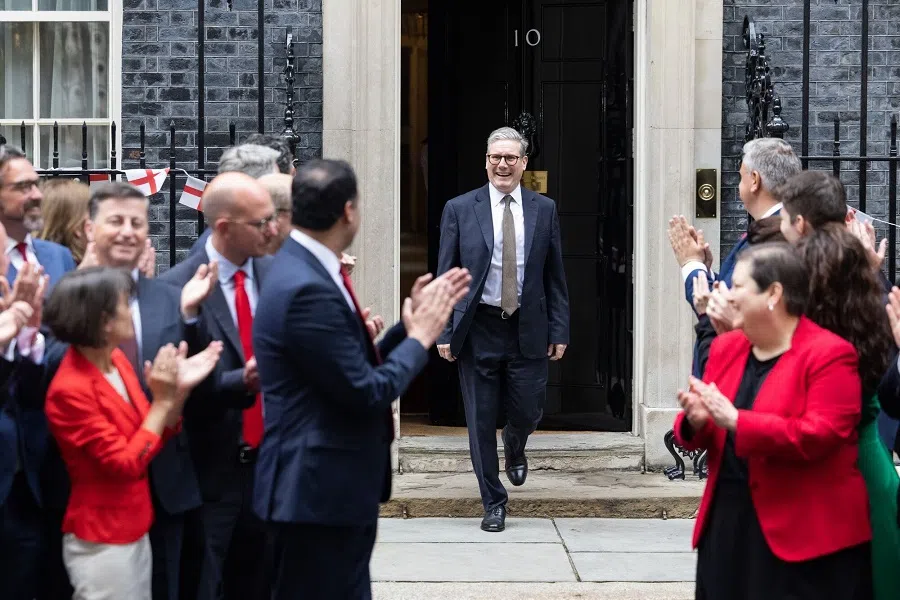 UK Prime Minister Keir Starmer leaves 10 Downing Street for a photograph with UK lawmakers from the Scottish Labour Party in London, UK, on 9 July 2024. (Chris Ratcliffe/Bloomberg)