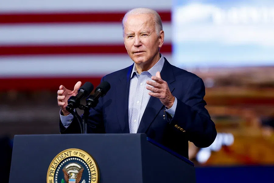 US President Joe Biden speaks about the Inflation Reduction Act as part of Bidenomics at CS Wind on 29 November 2023 in Pueblo, Colorado. (Michael Ciaglo/AFP)