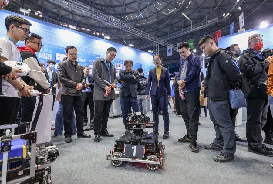 An AI robot at an open house event at the Beijing University of Technology, 7 April 2023. (CNS)