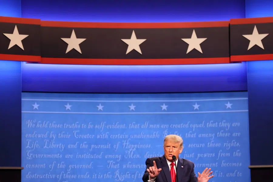 U.S. President Donald Trump participates in the final presidential debate against Democratic presidential nominee Joe Biden at Belmont University on 22 October 2020 in Nashville, Tennessee. (Justin Sullivan/AFP)