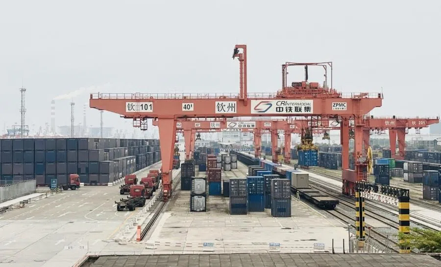 Goods moving through the container terminal at Qinzhou Port. (Lim Zhan Ting/SPH Media)