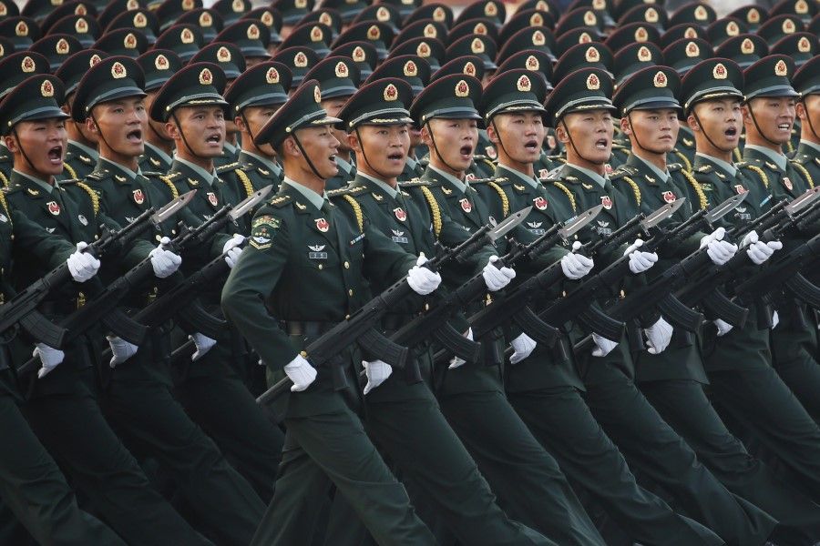 Discipline is a big part of Chinese society. People's Liberation Army (PLA) soldiers march in formation past Tiananmen Square during a rehearsal before a military parade marking the 70th founding anniversary of the People's Republic of China on October 1, 2019. (Jason Lee/REUTERS)