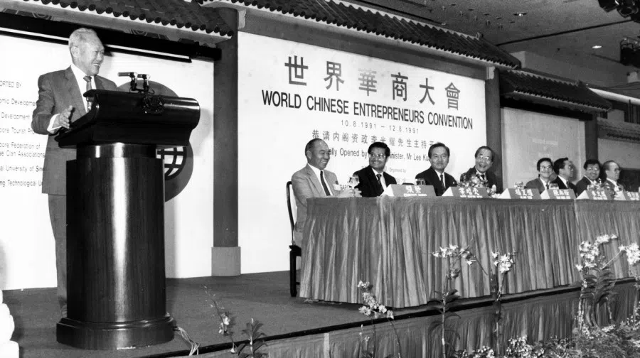 Lee Kuan Yew speaking at the first World Chinese Entrepreneurs Convention in August 1991. (SPH Media)