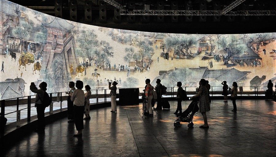 A digital recreation of the painting Along the River During the Qingming Festival (清明上河图, Qingming Shanghe Tu) is seen on display at the exhibition, A Moving Masterpiece: The Song Dynasty As Living Art, at the Singapore Expo Convention and Exhibition Centre, Singapore. (SPH)