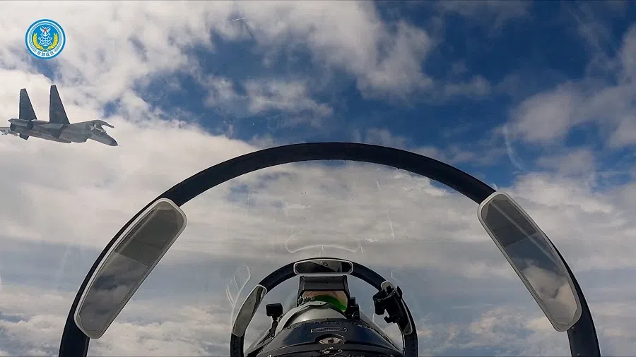 Air Force aircraft take part in military drills by the Eastern Theatre Command of China's People's Liberation Army (PLA) around Taiwan, in this screengrab from a handout video released on 19 August 2023. (Eastern Theatre Command/Handout via Reuters)