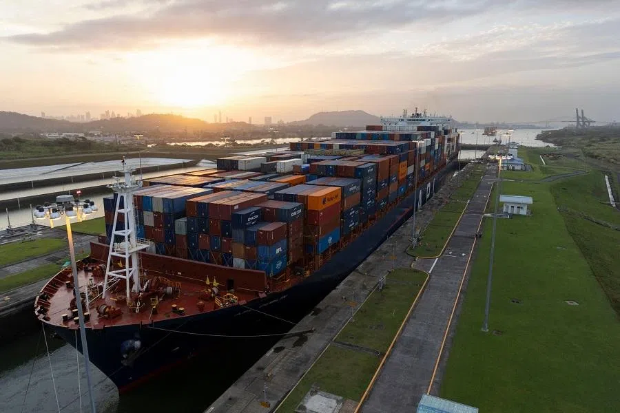 A container ship crosses the Cocoli Locks at the Panama Canal in Panama City, Panama, on 21 February 2025. (Tarina Rodriguez/Bloomberg)