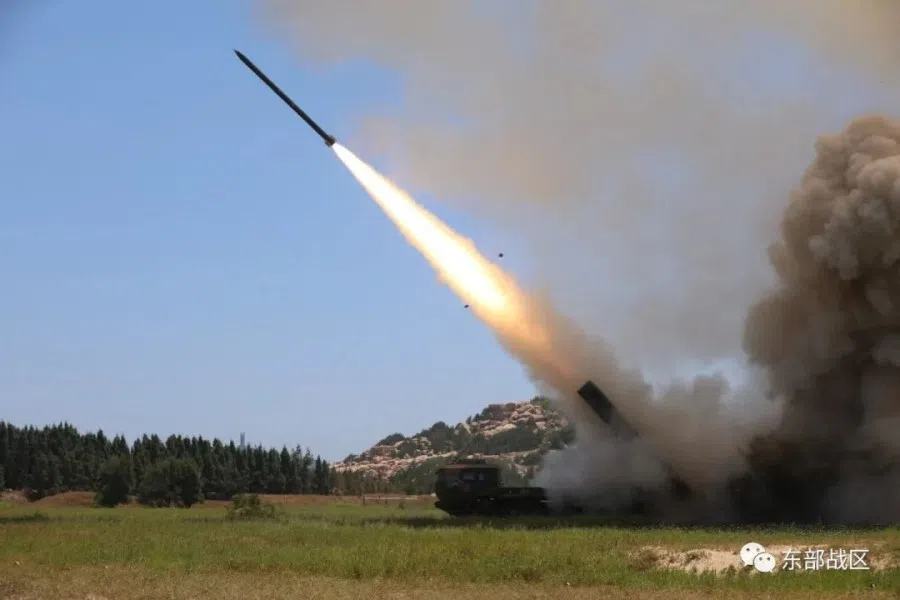 The Ground Force under the Eastern Theater Command of China's People's Liberation Army (PLA) conducts a long-range live-fire drill into the Taiwan Strait, from an undisclosed location in this handout released on 4 August 2022. (Eastern Theater Command/Handout via Reuters)