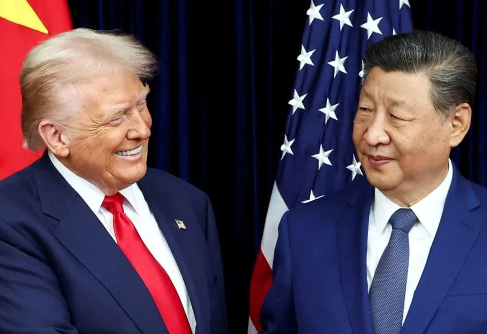 US President Donald Trump and Chinese President Xi Jinping react as they hold a bilateral meeting at Gimhae International Airport, on the sidelines of the Asia-Pacific Economic Cooperation summit, in Busan, South Korea, on 30 October 2025. (Evelyn Hockstein/Reuters)