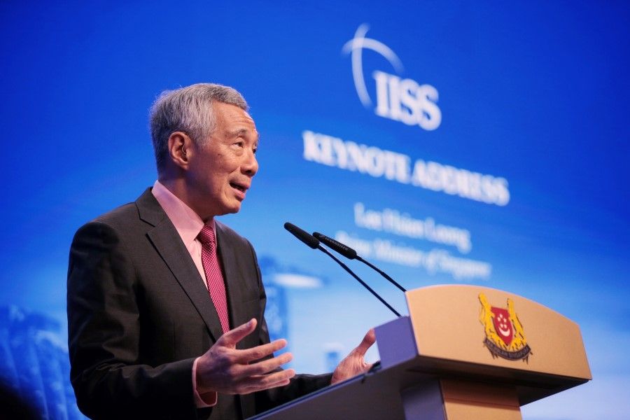 Prime Minister Lee Hsien Loong delivering his keynote address at the Shangri-La Dialogue, 31 May 2019. (SPH)