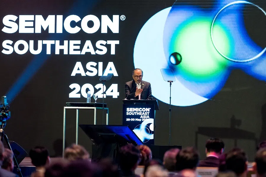 Malaysia Prime Minister Anwar Ibrahim presents his keynote address at SEMICON Southeast Asia, on 28 May 2024. (Anwar Ibrahim/Facebook)