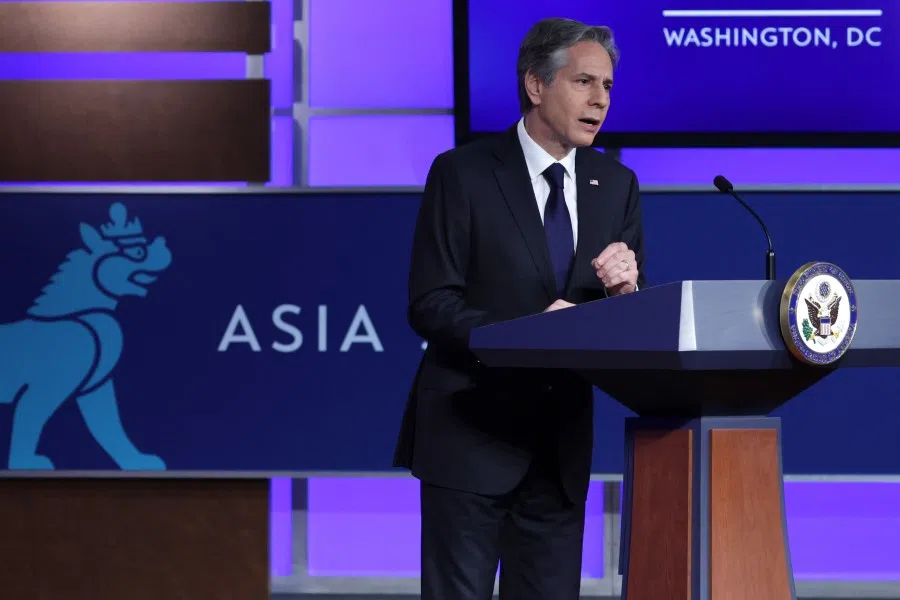 US Secretary of State Antony Blinken speaks on China at Jack Morton Auditorium of George Washington University, 26 May 2022 in Washington, DC. Blinken delivered a speech on the Biden administration's policy toward China during the event hosted by the Asia Society Policy Institute. (Alex Wong/Getty Images/AFP)