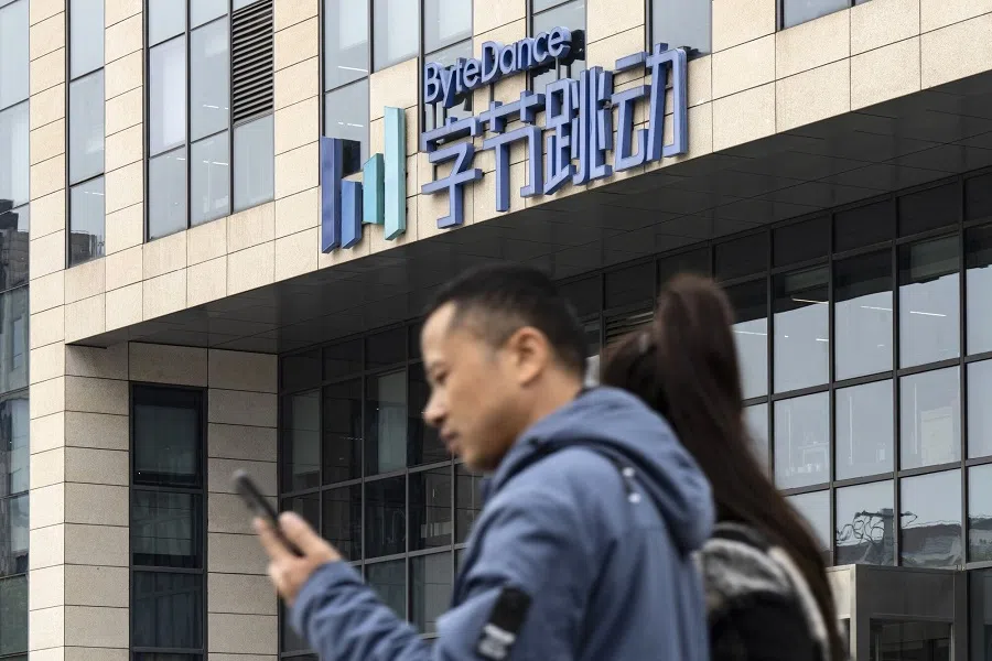 Signage for ByteDance on a building in Shanghai, China, on 14 March 2024. (Qilai Shen/Bloomberg)