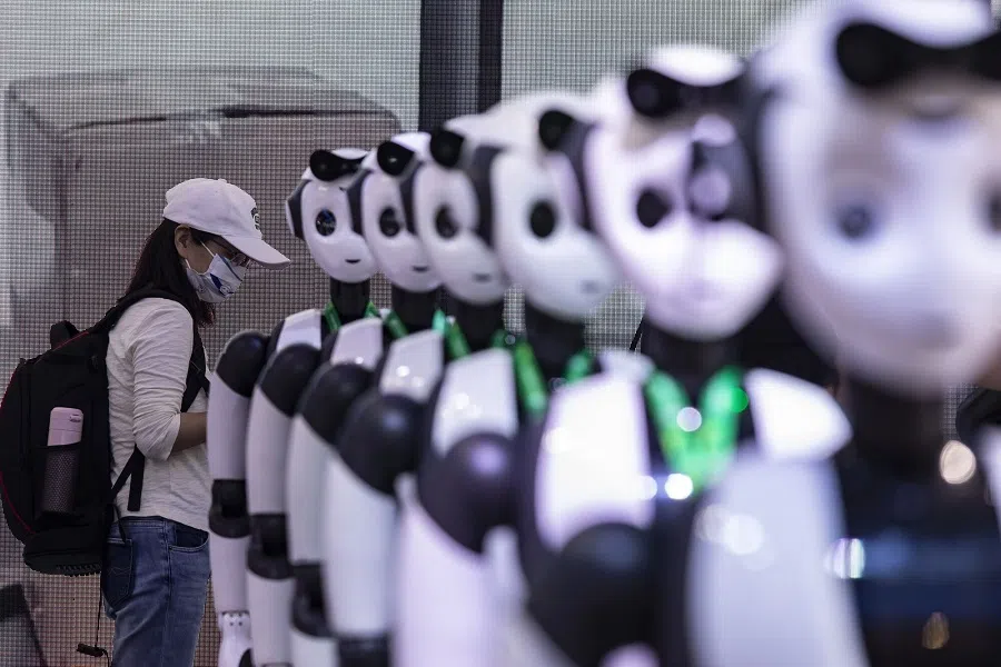 Robots on display at a CloudMinds Technology Inc. booth at the World Artificial Intelligence Conference (WAIC) in Shanghai, China on 7 July 2023. (Qilai Shen/Bloomberg)