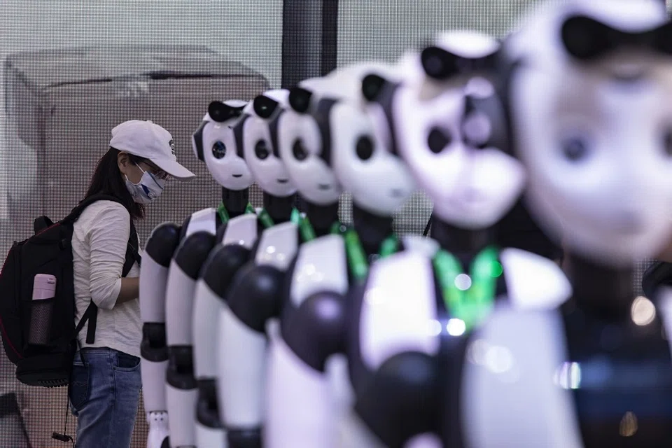 Robots on display at a CloudMinds Technology Inc. booth at the World Artificial Intelligence Conference (WAIC) in Shanghai, China on 7 July 2023. (Qilai Shen/Bloomberg)