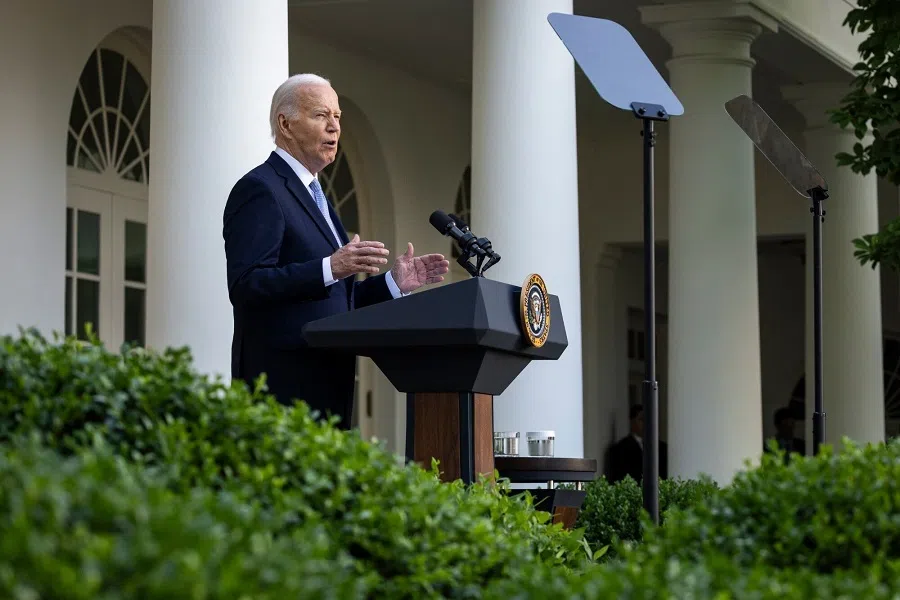 US President Joe Biden during a Jewish American Heritage Month reception in the Rose Garden of the White House in Washington, DC, US, on 20 May 2024.  (Samuel Corum/Sipa/Bloomberg)