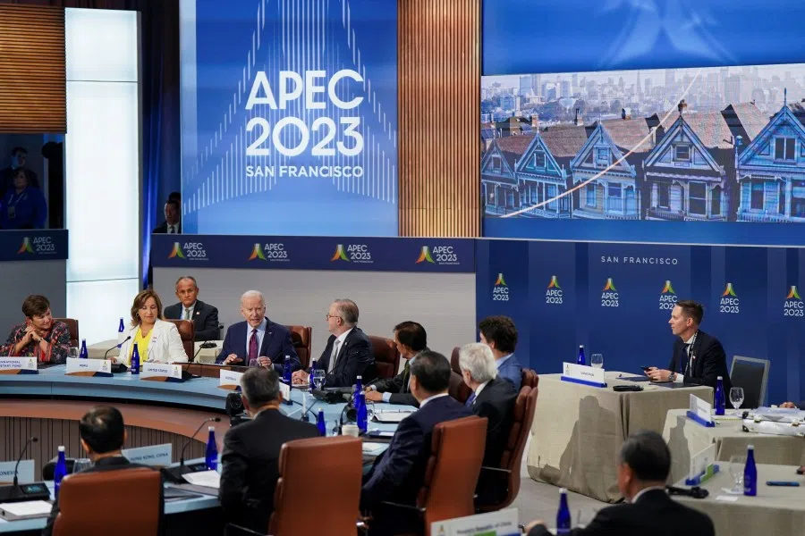 US President Joe Biden delivers remarks at the Leaders Retreat during the Asia-Pacific Economic Cooperation (APEC) summit in San Francisco, California, US, on 17 November 2023. (Loren Elliott/Reuters)