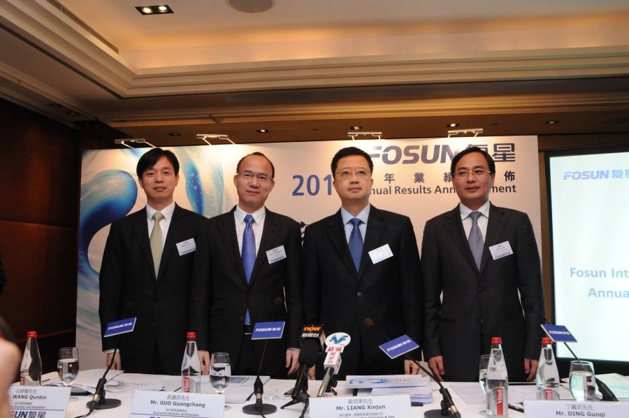 Guo Guangchang (second from left) with senior leaders of the Fosun group. (Fosun Group/SPH)