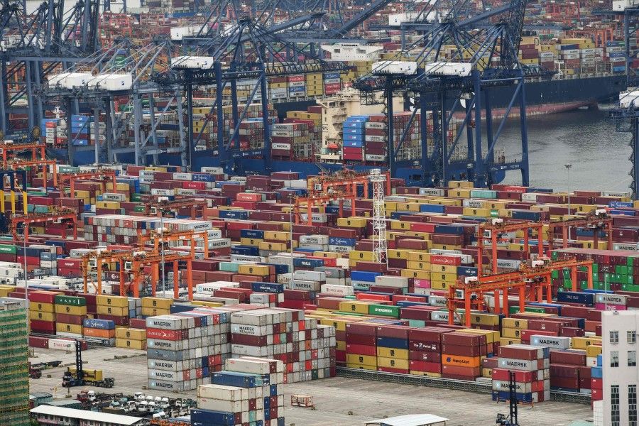 This file photo taken on 22 June 2021 shows cargo containers stacked at Yantian port in Shenzhen in China's southern Guangdong province. (STR/AFP)