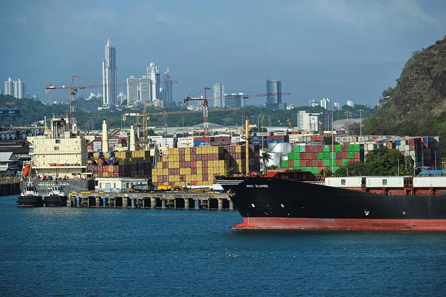 A cargo ship waits at Balboa port before crossing the Panama Canal in Panama City on 4 February 2025. (Martin Bernetti/AFP)