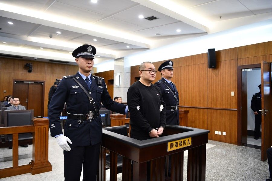 Crime boss Sun Xiaoguo in court. Sun was sentenced to death for multiple crimes, from rape to organised crime. (Xinhua)