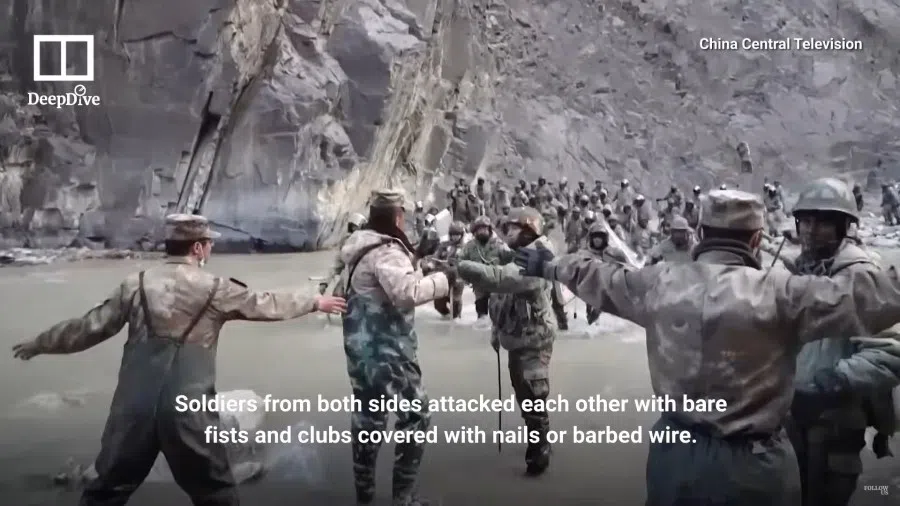 A screen grab from a video featuring the clash between Chinese and Indian troops in the Galwan Valley in June 2020. (Internet)