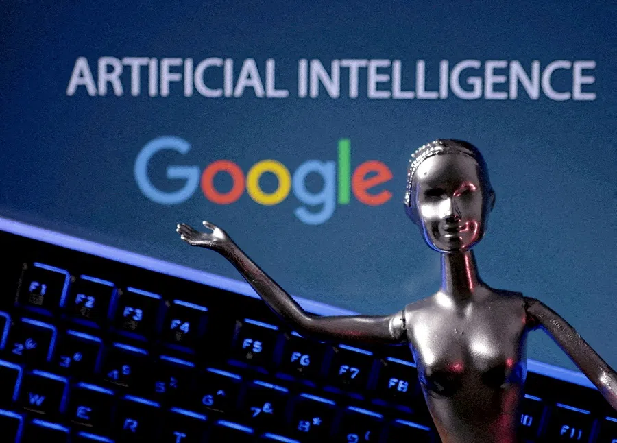 The Google logo and the words “Artificial Intelligence” are seen in this illustration taken on 4 May 2023. (Dado Ruvic/Illustration/Reuters)