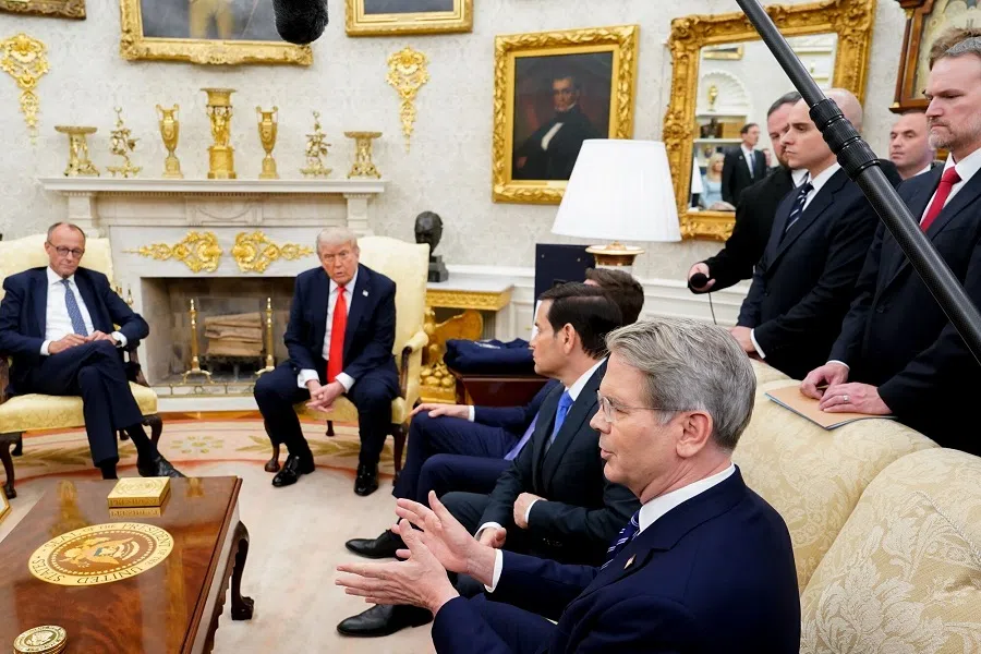 Scott Bessent, US treasury secretary, speaks during a meeting with US President Donald Trump, and Friedrich Merz, Germany’s chancellor, in the Oval Office of the White House in Washington, DC, US, on 5 June 2025. (Chris Kleponis/Bloomberg)
