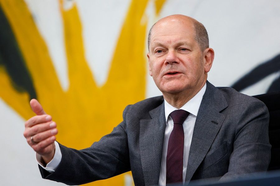 German Chancellor Olaf Scholz speaks during a news conference at the Chancellery in Berlin, Germany, 10 May 2023. (Michele Tantussi/Reuters)
