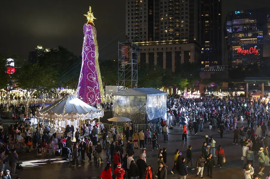 People visit a Christmas theme park in New Taipei City, Taiwan, on 25 December 2024. (Ann Wang/Reuters)