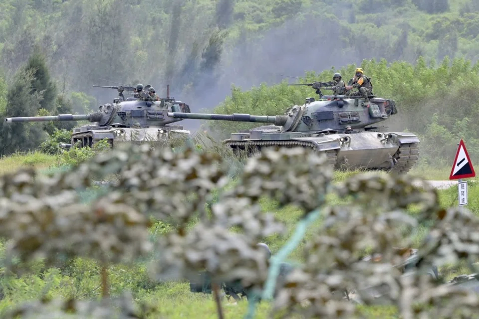Tanks take part in a live-fire military exercise in Pingtung county, southern Taiwan, on 7 September 2022. (Sam Yeh/AFP)