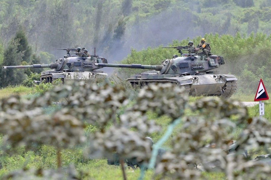 Tanks take part in a live-fire military exercise in Pingtung county, southern Taiwan, on 7 September 2022. (Sam Yeh/AFP)