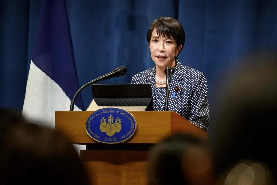 Japan's Prime Minister Sanae Takaichi speaks during a press conference at the G7 summit, in Evian, eastern France, on 17 June 2026.