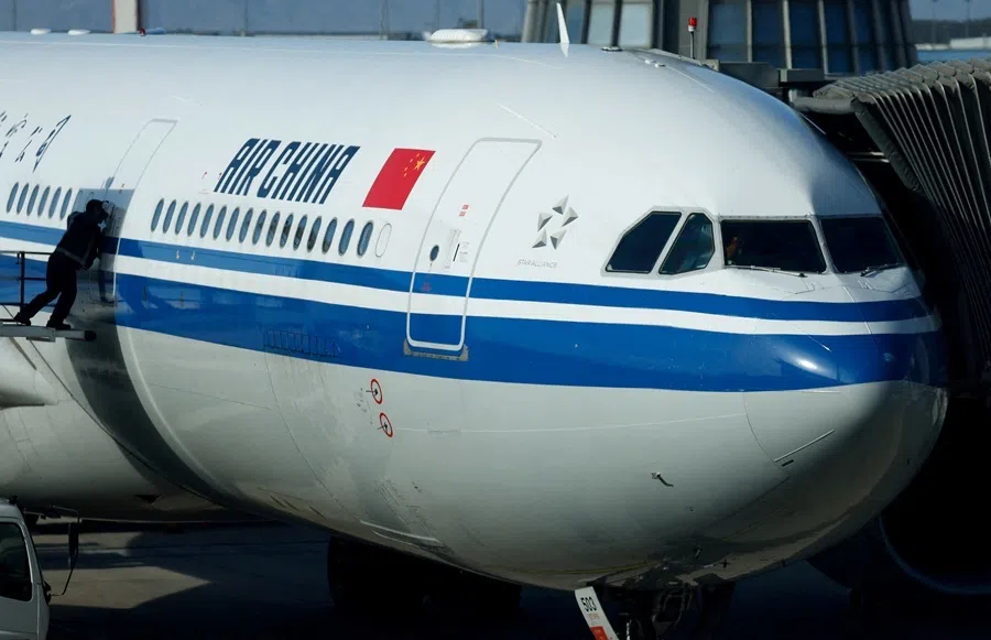 An Air China plane is seen at the international airport in Beijing, China, on 19 October 2023.