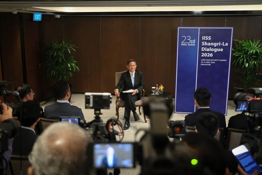 Singapore Defence Minister Chan Chun Sing speaking to the media during a wrap-up interview at the conclusion of the 23rd Shangri-La Dialogue on 31 May 2026.