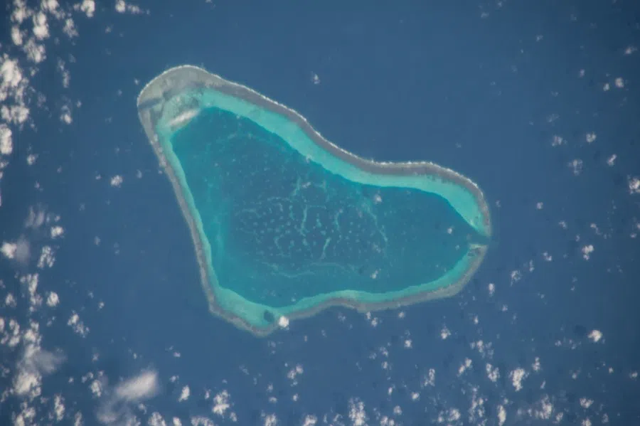 A view of Scarborough Shoal taken by NASA during ISS Expedition 45.
