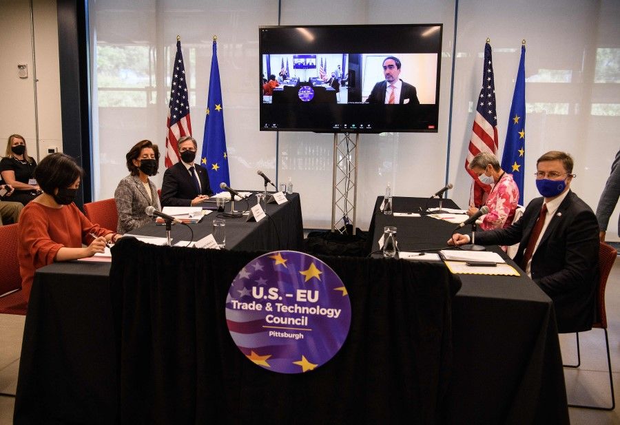 The inaugural US-EU Trade and Technology Council in Pittsburgh, Pennsylvania, on 29 September 2021. (Nicholas Kamm/AFP)