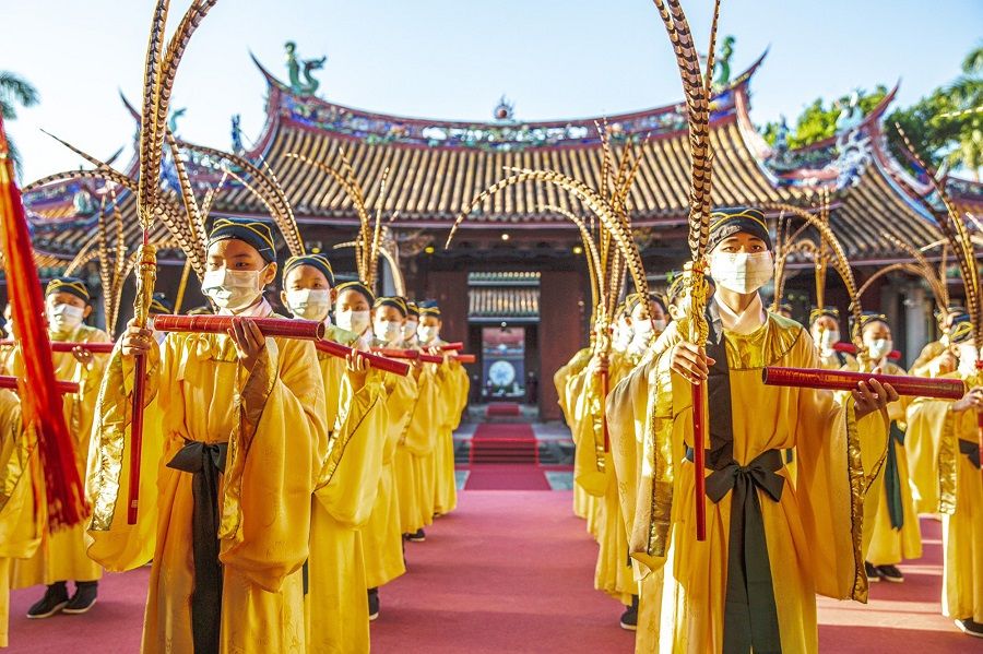 The Confucius Day Commemoration Ceremony taking place at Taipei Confucius Temple, in Taipei, Taiwan, on 28 September 2021. (CNS)