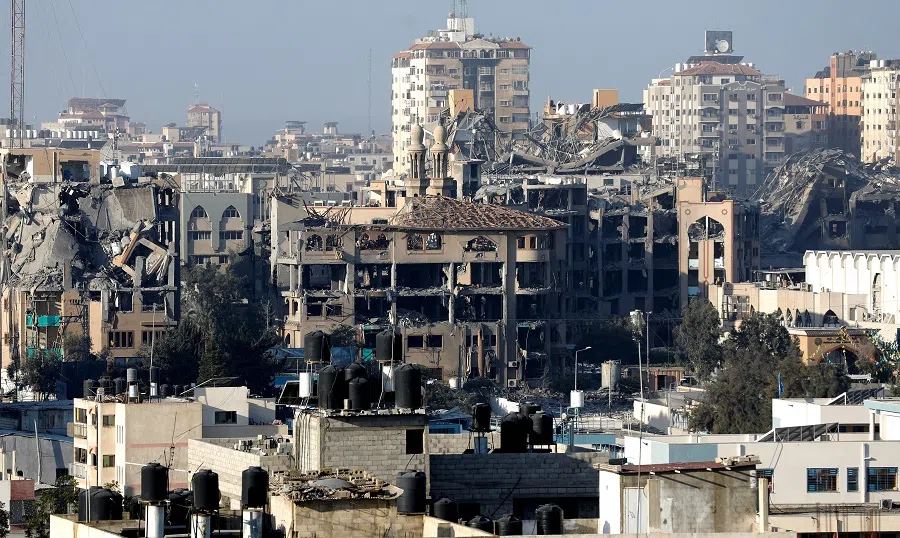 Destroyed and damaged buildings of the Islamic University are seen in the aftermath of Israeli strikes amid the ongoing conflict between Israel and Hamas in Gaza, 13 October 2023. (Saleh Salem/Reuters)