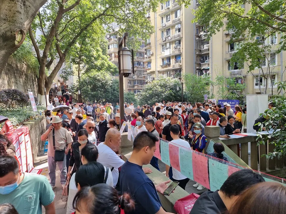 The matchmaking corner at Chongqing People's Park, China. (SPH/Edwin Ong)