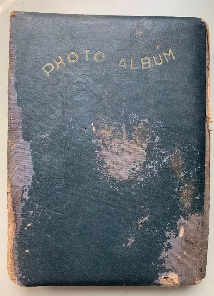 An old photo album kept by a Japanese soldier during the offensive on Southeast Asia. This battered old volume contains many valuable historical images.