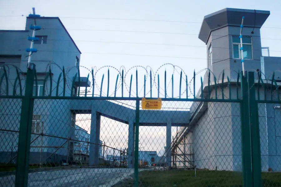 A perimeter fence is constructed around what is officially known as a vocational skills education centre in Dabancheng in Xinjiang Uyghur Autonomous Region, China, 4 September 2018. (Thomas Peter/Reuters)
