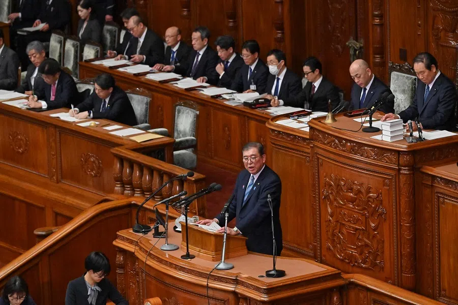 Japan’s Prime Minister Shigeru Ishiba delivers a policy address at the lower house of parliament in Tokyo on 24 January 2025. (Richard A. Brooks/AFP)