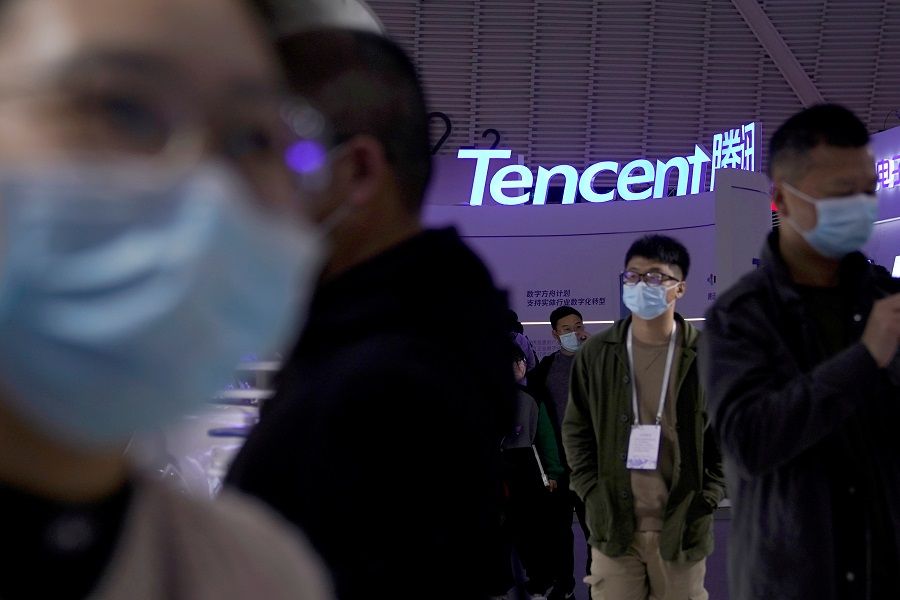 A logo of Tencent is seen during the World Internet Conference in Wuzhen, Zhejiang province, China, 23 November 2020. (Aly Song/File Photo/Reuters)