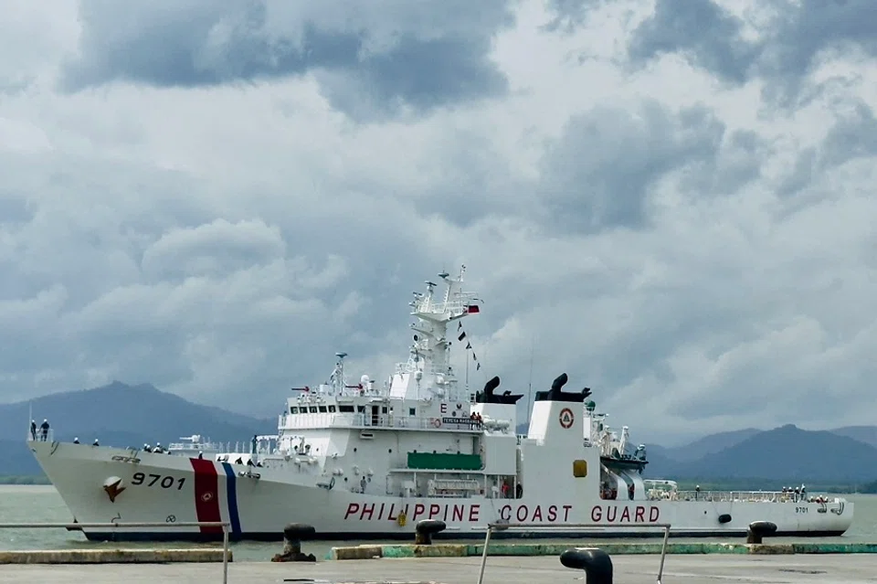 This handout photo from the Philippine Coast Guard taken and received on 15 September 2024 shows the Philippine Coast Guard ship BRP Teresa Magbanua as it arrives at a port in Puerto Princesa, Palawan. (Handout/Philippine Coast Guard/AFP)