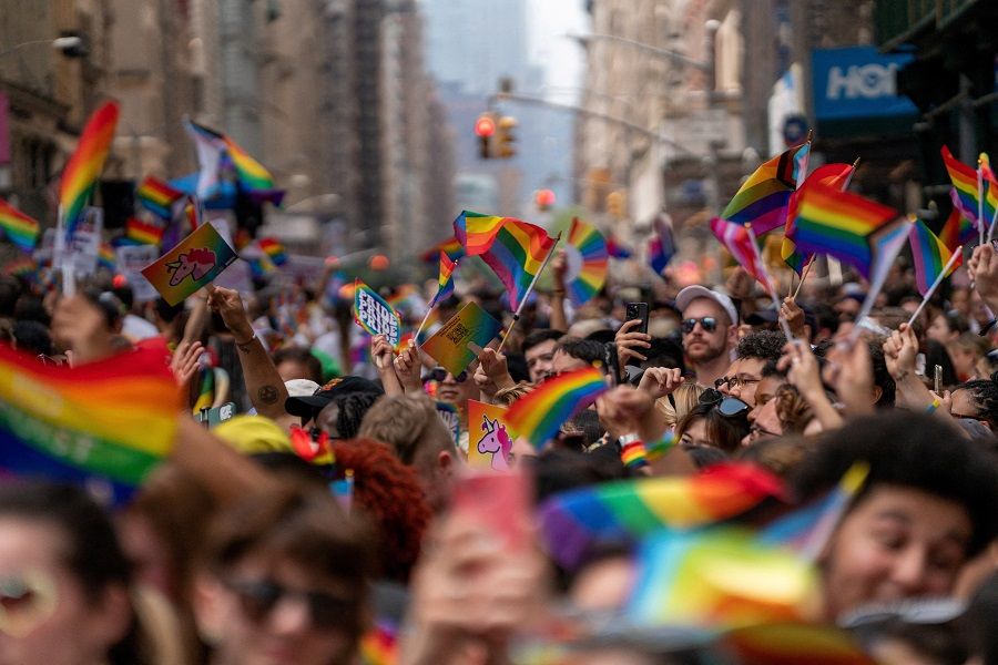 People participate in the 2023 NYC Pride March in Manhattan, New York, on 25 June 2023. (David Dee/Reuters)