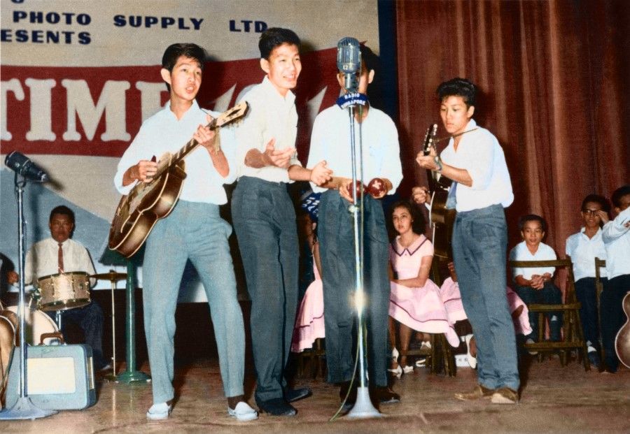 A community event in the 1970s, with youths performing the latest Western pop music. Western pop culture swept the globe, and was well-liked by young people in Singapore.